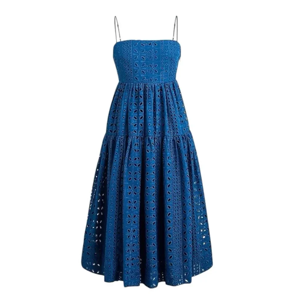 J.Crew NWT Chic blue midi dress with eyelet stylish back tie detail Size 16